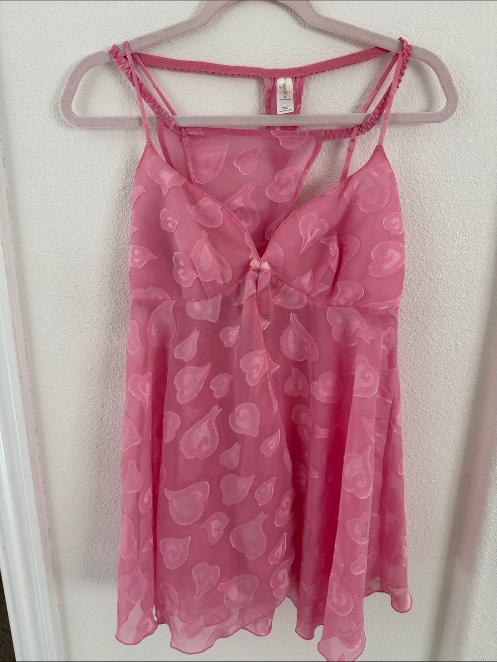 Vintage Victoria's Secret Pink Heart Print Sheer Chemise matching panties